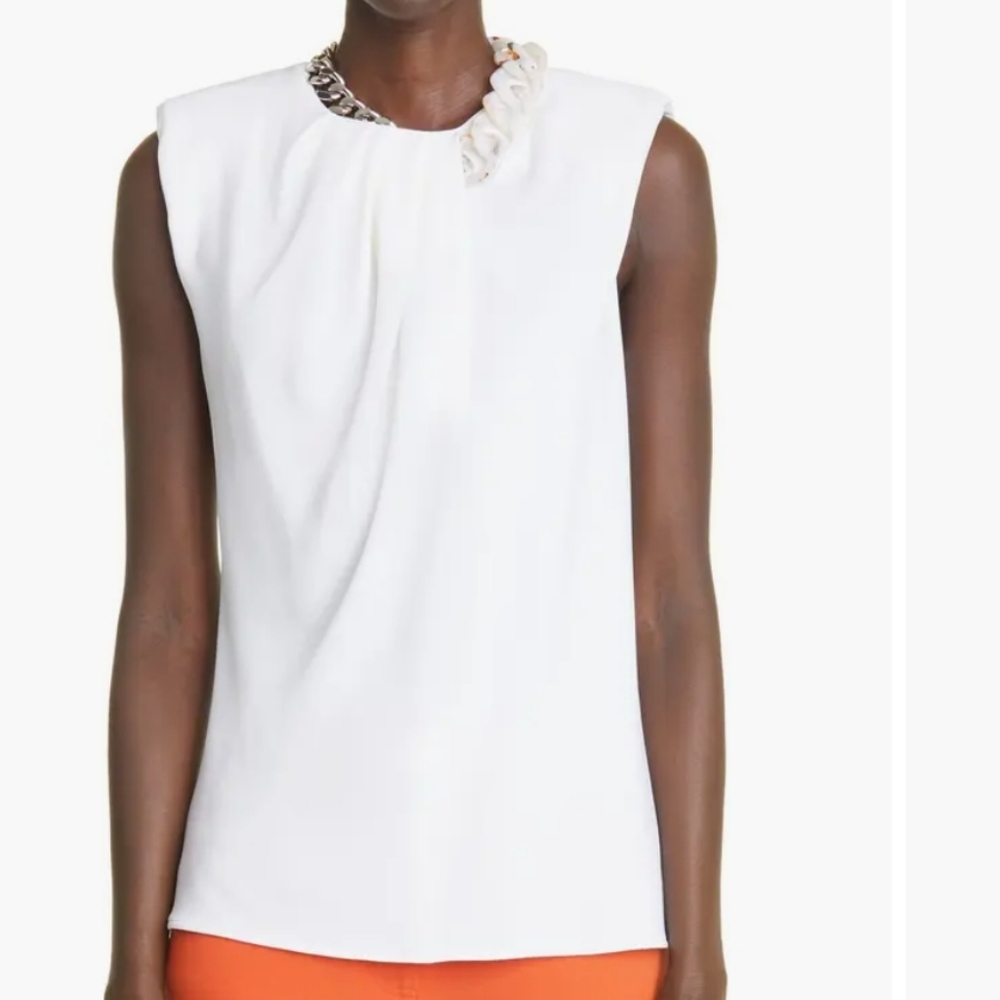 Stella McCartney White Gathered Cap Sleeve Top, Size 42 / US Medium